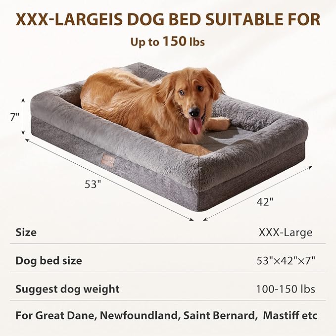 BFPETHOME Orthopedic Dog Beds for Extra Large Dogs, Washable Large Pet with Bolster, Orthopedic Large Dog Mats with Removable Covers & Waterproof Pet Bed for Pet-Mewly Pet
