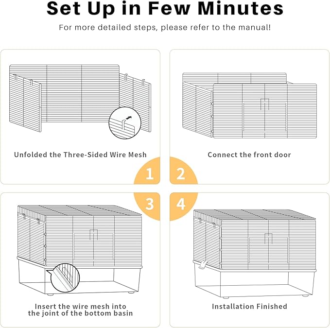 BUCATSTATE Hamster Cage 3-Level with Accessories, Includes Free Exercise Wheel, Water Bottle, Food Bowl & Hamster Hideout, Large Hamster Cage for Dwarf Hamster, Mice, Degus (24.4" L*13.7 "W*16.9" H)-Mewly Pet