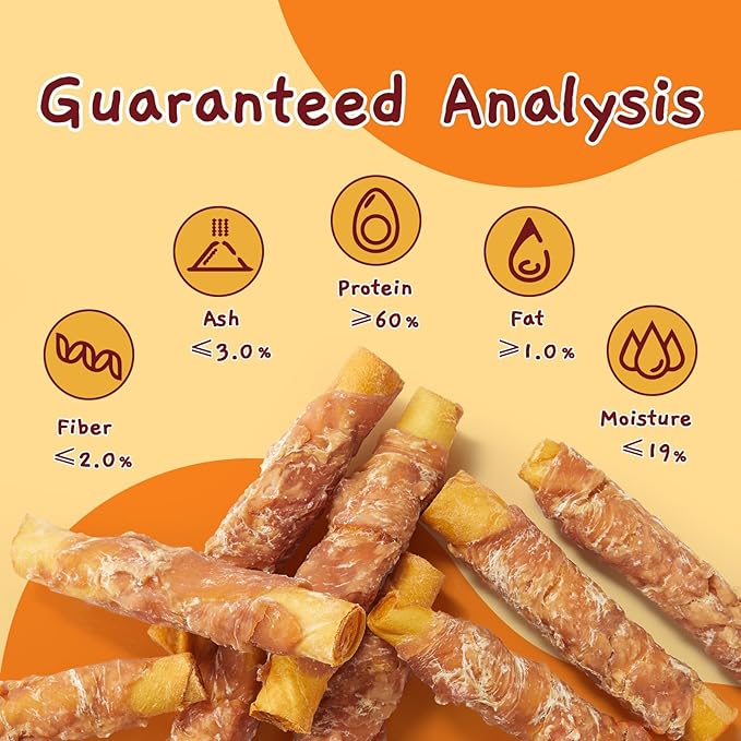 Jungle Calling Dog Treats Smoked Chicken Wrapped Rawhide Rolls, High Protein Dog Chews, Rawhide Chews for Medium and Large Dogs, 10.6 Oz-Mewly Pet