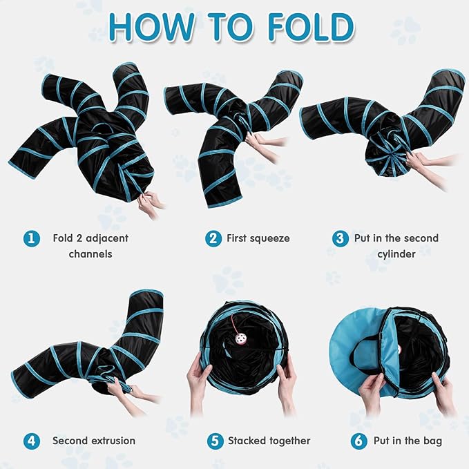 Poen 21 Pcs Cat Tunnel for Indoor Set Collapsible 5 Way Tubes with 20 Pcs Cat Kitten Toys Interactive Feather Toy Mouse Crinkle Balls Tube for Puppy Kitten Rabbit(Blue Black)-Mewly Pet