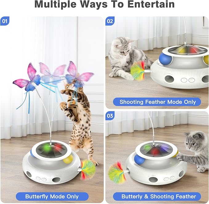 Automatic Interactive Cat Toys for Indoor Cats & Bored Adults - Kitten Toys with Fluttering Butterfly, Ambush Feather & Track Balls - Exercise & Stimulation for Playful Cats (Beige)-Mewly Pet