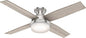 Hunter 52 inch Indoor Ceiling Fan with LED Light and Remote Control- Modern Ceiling Fan, Low Profile Mount, 4 Light Gray Oak Blades, For Bedroom, Living Room, or Kitchen- Dempsey 50283, Brushed Nickel