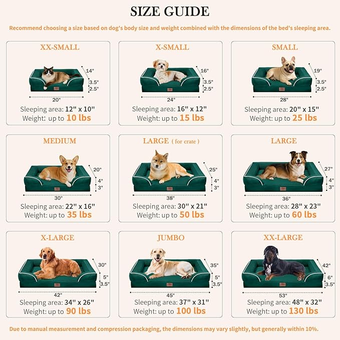 Comfort Expression Small Dog Beds Waterproof Cat Beds Orthopedic Foam Sofa Beds for Small Dogs Comfy Pet Bed with Washable Removable Cover & Non-Slip Bottom(XX-Small,Emerald)-Mewly Pet