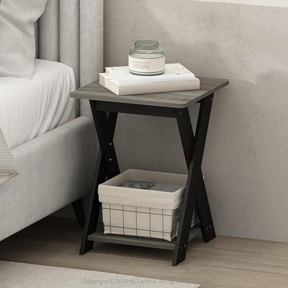 Furinno TIDUR Night Stand, Open Shelf Design X-Legs Nightstand, Criss-Crossed Bedside Table, End Table, Side Table, for Bedroom, Living Room, French Oak