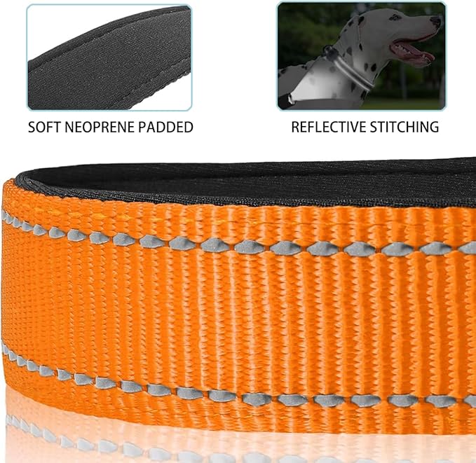 JSXD AirTag Dog Collar, Night Reflective Nylon Dog Collar for Small Medium Large Dogs,Lockable Quick Release Buckle,Padded Breathable Pet Collar with AirTag Holder (Orange, Medium)-Mewly Pet