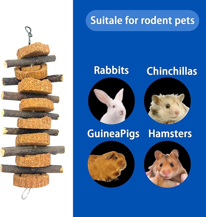 PINVNBY Rabbit Chew Toys for Teeth Hanging,Natural Apple Bunny Chew Sticks Small Animals Molar Wood for Rabbits Chinchillas Guinea Pigs Hamsters Small Pet Chewing Improve Dental Health(4 Pcs)-Mewly Pet