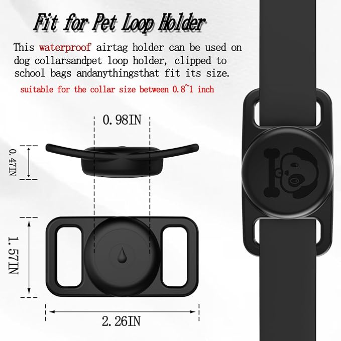 2 Pack Waterproof AirTag Dog Collar Holder Compatible with Apple AirTag, Silicone Hidden Loop Holder for Airtag Tracker, Anti-Lost Dog Collar Air Tag Accessories(Black,Black)-Mewly Pet