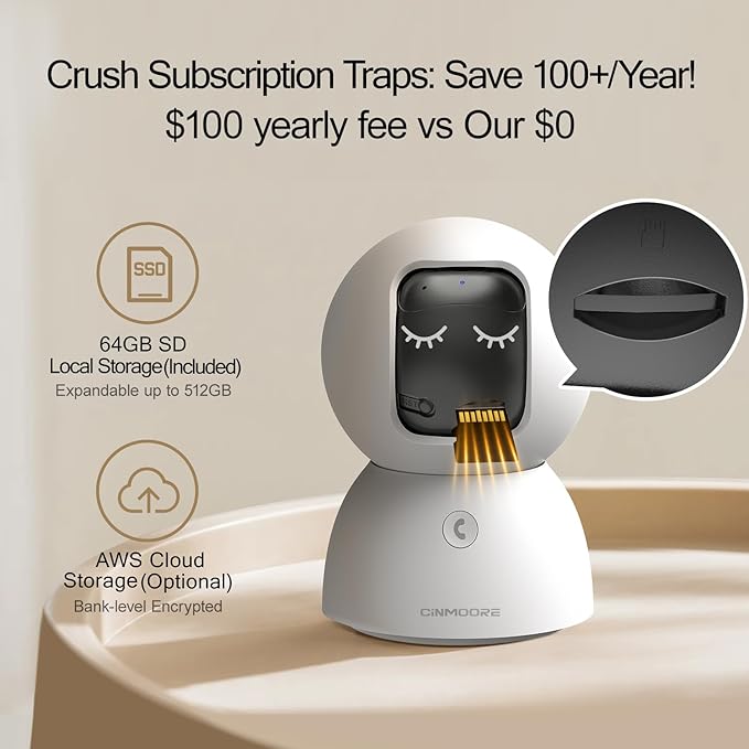 3K Pet/Dog Camera Indoor w/Phone App, No Monthly Fee 64GB Local Storage & AI Tracking Face ID, 2.4/5GHz WiFi Cameras for Home Security Baby Monitor, Pan/Tilt, 2-Way Talk-Mewly Pet