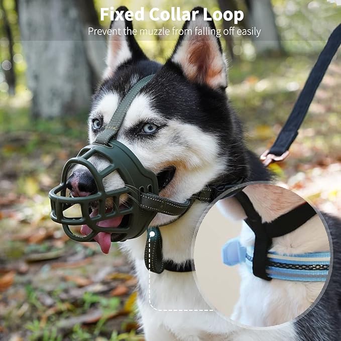 BARKLESS Dog Muzzle, Soft Basket Silicone Muzzle for Dogs to Prevent Biting and Chewing, Breathable Cage Mouth Cover for Training, Allows Drinking and Panting, Used with Collar-Mewly Pet