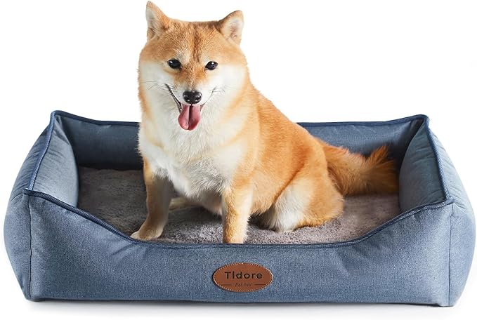 Orthopedic Dog Beds for Medium Dogs, Durable Egg Crate Foam Sofa Dog Bed wit Washable Removable Cover,Waterproof Lining,Pet Bed for Large Dogs (Denim Blue, 26.4" L x 21.7" W x 6.2" Th)-Mewly Pet