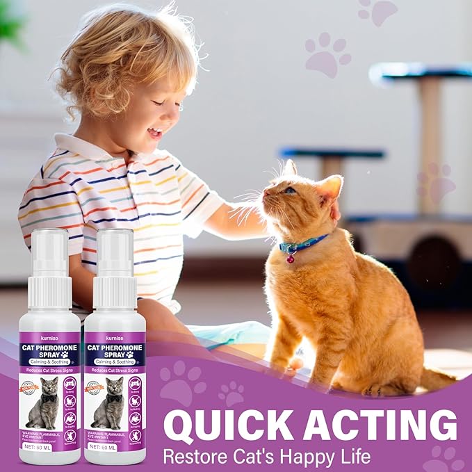 Cat Calming Pheromone Spray, 2 Pack, Calming Spray for Cat Anxiety Relief, Reduce Stress, Hiding & Scratching Furniture - During Travel, Fireworks, Thunder, 60 ML-Mewly Pet