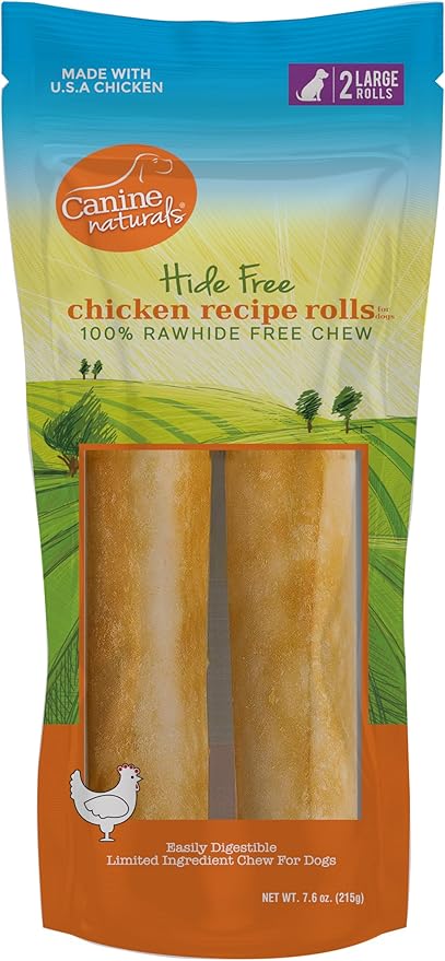 Canine Naturals Chicken Recipe Chew - Rawhide Free Dog Treats - Made from USA Raised Chicken - All-Natural and Easily Digestible - Large (2 Count) for Dogs 50-75Lb-Mewly Pet
