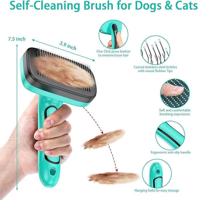 Dog Brush for Shedding Short Long Haired Cats, 5 in 1 Pet Grooming Kit for Small Medium & Large Animals. Removes Loose Fur, Mats, Tangled. Easy Cleaning. Undercoat Rake + Steam Brush Included-Mewly Pet