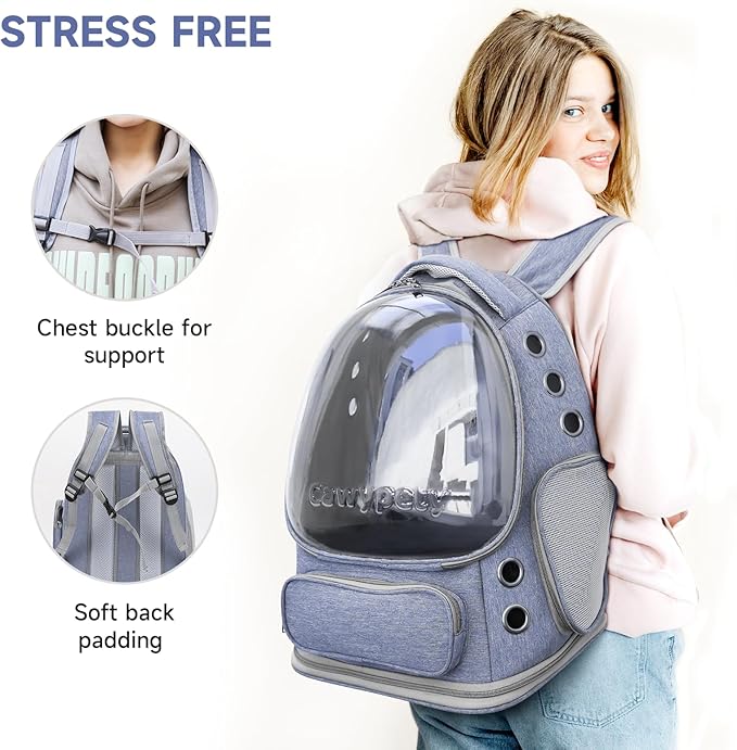 Cat Backpack Carrier, Breathable Cat Carrier Large Space Bubble Pet Backpack for Kitty Small Dog up to 12lbs, Transparent & Foldable Pet Carrier for Travel Hiking (Blue-Mewly Pet