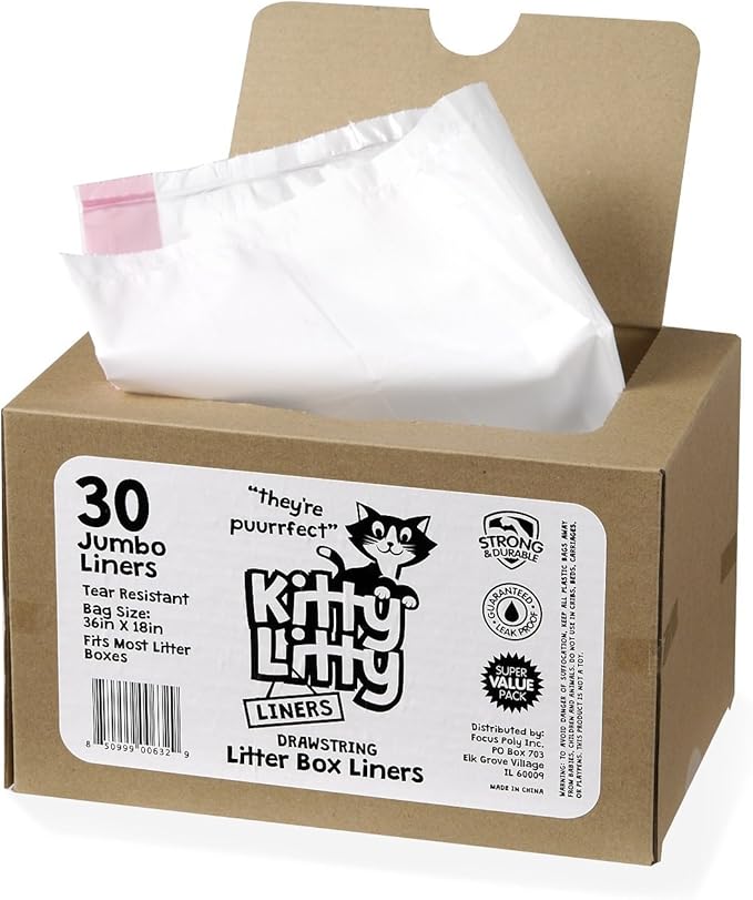 Cat Litter Box Liners 30 Count Drawstring Kitten Waste Bag-Mewly Pet