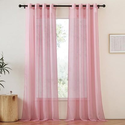 NICETOWN Pink Sheer Curtains for Living Room, Grommet Lightweight Gauzy Textured Sheer Panels Light Filtering Window Treatment for Girls Room, W54 x L108, 2 Panels