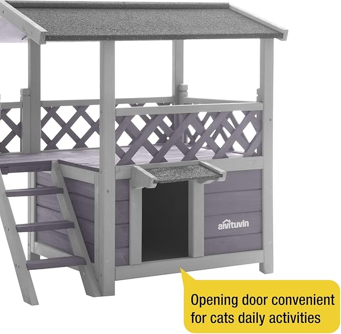 Aivituvin Cat House Outdoor Indoor Feral Kitty Shelter with Escape Door for Cats, Weatherproof Roof-Mewly Pet