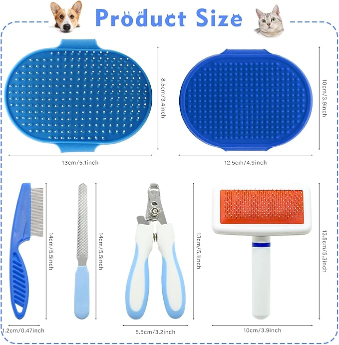 Pet Grooming Kit with Slicker Brush Bath Massage Glove Brush Pet Shedding Comb Nail Clipper Trimmer 6 Piece Set for Rabbit Kitten Guinea Pig Cat Chinchilla Ferret Small Animals-Mewly Pet