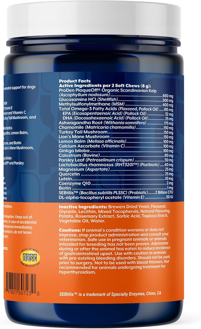 NaturVet All-in-One Adult Dog Daily Care, 10-in-1 Supplement Dog Soft Chews for Mobility, Skin, Digestion, Teeth, Cognition, Eyes, Hickory Smoked Bacon Flavored Pet Supplement for Dogs, 60 Count-Mewly Pet