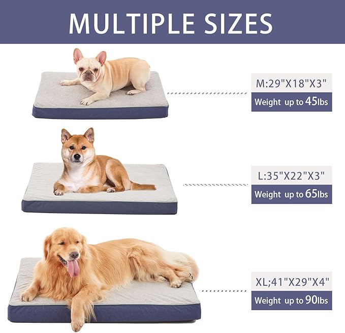 Orthopedic Memory Foam Dog Bed,Cooling Dog Beds for Large Dogs,Washable Pet Beds for Crate with Plush Cover, Waterproof Lining, L(35inch)-Mewly Pet