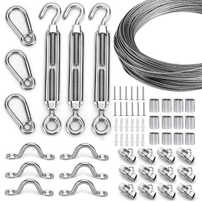 Globe String Light Suspension Kit, Outdoor Light Guide Wire, Vinyl Coated Stainless Steel Steel Cable，Include 150ft Transparent PVC and 304 Stainless Steel Wire Cable, Turnbuckle and Hooks