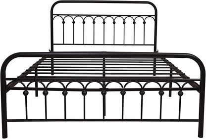YALAXON Vintage Sturdy Queen Size Metal Bed Frame Basic with Headboard and Footboard,No Box Spring Needed,Under Bed Storage (Queen,Black)