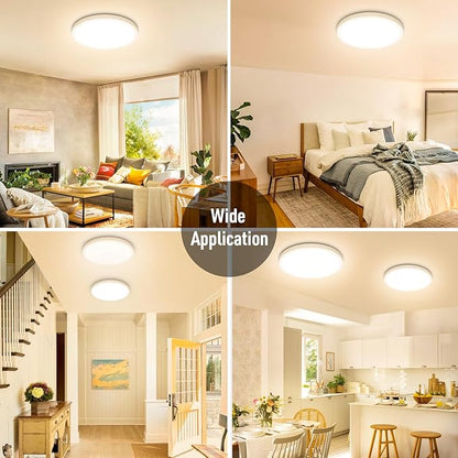 SunRider 2-Pack LED Flush Mount Ceiling Light Fixture, 3000K Warm White, 2400LM, 12 Inch 24W 240W Equiv. Round Flat Ceiling Lights, Non-Dimmable