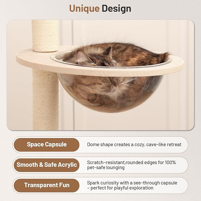 Rattan Cat Climbing Tower Condo with Scratching Post,Capsule,Basket,and Bed Modern Heavy Duty Cat Tree for Indoor Cat Large Adult-Mewly Pet