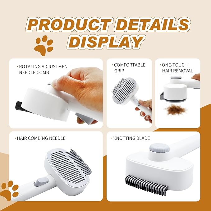 TemApex 2-in-1 Self Cleaning Shedding Brush & Dematting Comb for Long Haired Cats and Dogs, Pet Grooming Deshedding Brush for Dog and Cat Removes Loose Fur & Tangles-Mewly Pet