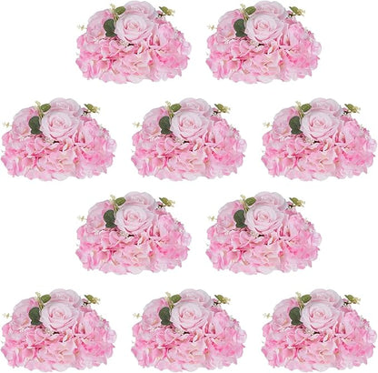 NUPTIO Flower Balls Flowers for Centerpieces: 10 Pcs 11.8 inch Diam Pink Artificial Rose Fake Flower Arrangement Bouquet for Wedding Party Tables Decorations