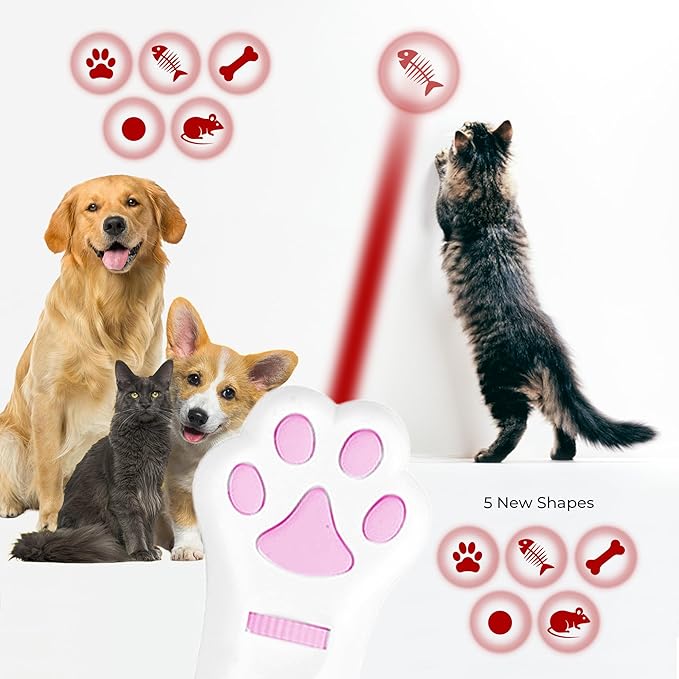 O'ANTOO Cat Toy - Dog Toy | Wall Image Projector | Indoor Interactive Cat Toy with 5 Different Designs | Ideal for Dog, Cat, Kitten, Puppy (White)-Mewly Pet