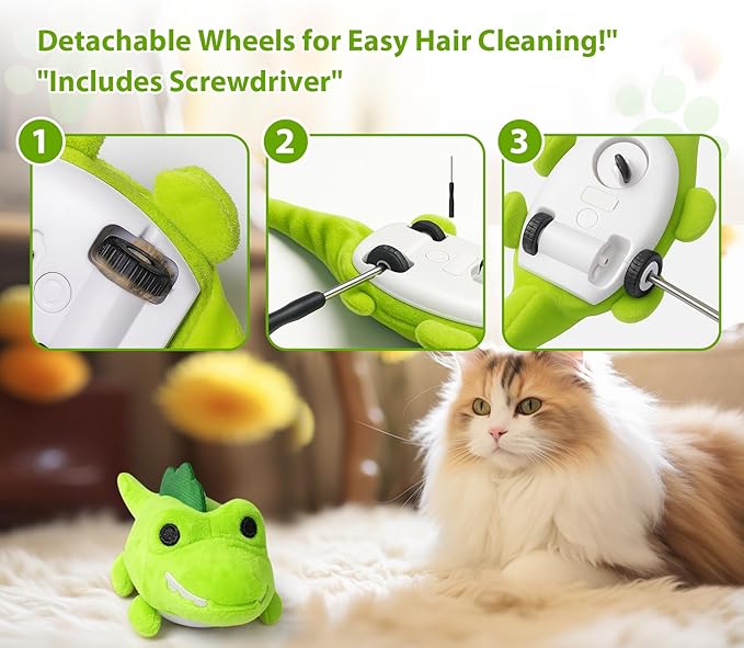 Interactive Cat Toys for Indoor Cats - Automatic Moving Cat Chase Toy for Bored Indoor Adult Cats - 360° Random Movement, Tail Wagging & Catnip Stimulation - Electric Croc(Short Plush)-Mewly Pet