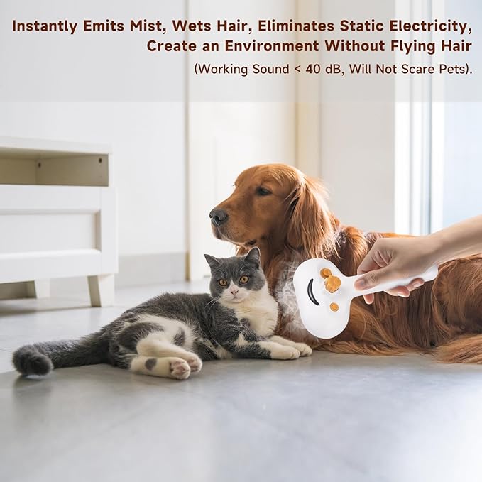 Pet Steam Brush for Dog & Cat – 3-in-1 Spray Hair Removal Comb – Steam for Shedding & Grooming – Water Brush for Long & Short Haired Pets – Spritz Defur Comb – Includes 2*Waterless Shampoo-Mewly Pet