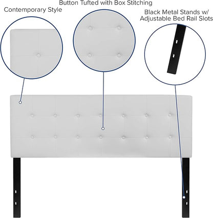 Flash Furniture Lennox Tufted Upholstered Queen Size Headboard in White Vinyl