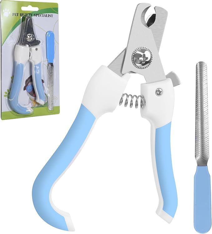 Pet Nail Clippers and Trimmers for Dogs and Cats, Professional Grooming Tool with Safety Guard, Sharp Blades, Free Nail File, Avoid Overcutting, Suitable for Small and Large Pets (Blue)-Mewly Pet
