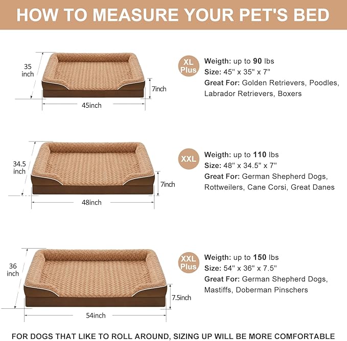 WNPETHOME Dog Beds for Large Sized Dogs, Washable Orthopedic Dog Couch Sofa Bed with Waterproof Lining & Non-Skid Bottom for Pet Sleeping-Mewly Pet