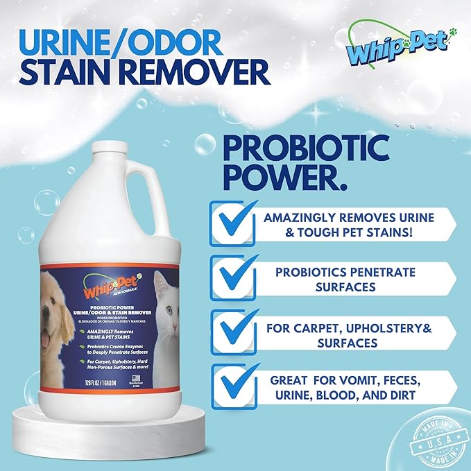 Whip-Pet Pet Odor Eliminator and Stain Remover - Enzymatic Cleaner for Dog Urine and Carpet Odor Eliminator - Pet Odor Remover - 128 fl oz / 3.78L-Mewly Pet