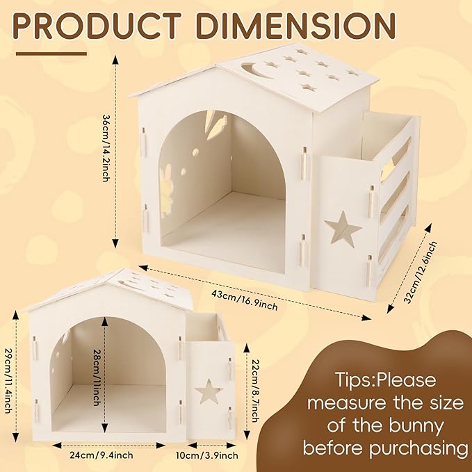Extra Large Rabbit House & Rabbit Hay Feeder, Indoor Bunny Hideout with Feeder, Small Animal Houses & Habitats and Guinea Pig Hay Feeder-Mewly Pet