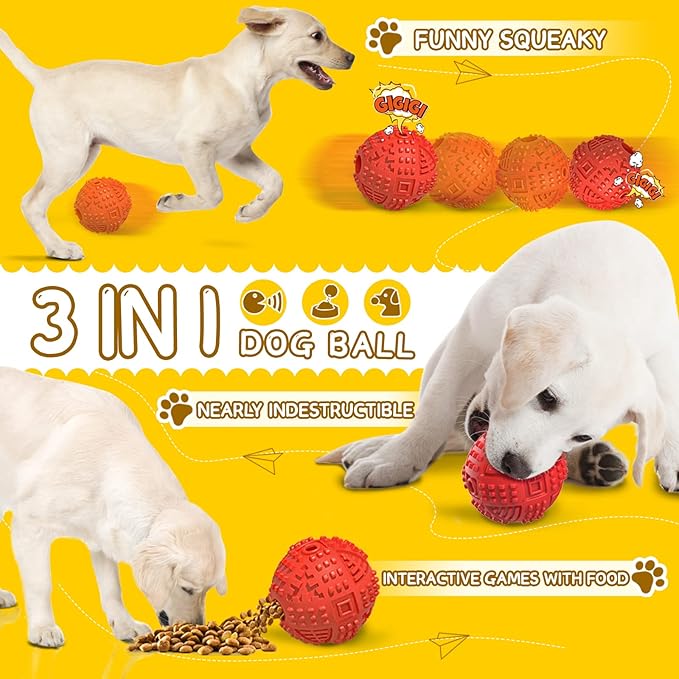 LEGEND SANDY Dog Balls Treat Dispensing, Dog Toys for Aggressive Chewers Large Breed, Nearly Indestructible Squeaky Dog Chew Toys for Large Pet, Natural Rubber Doggie Puzzle Toys, ToughTreat Ball-Mewly Pet