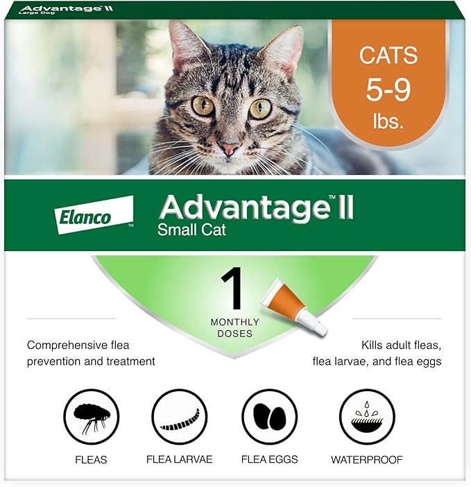 Advantage II Small Cat Vet-Recommended Flea Treatment & Prevention | Cats 5-9 lbs. | 1-Month Supply-Mewly Pet