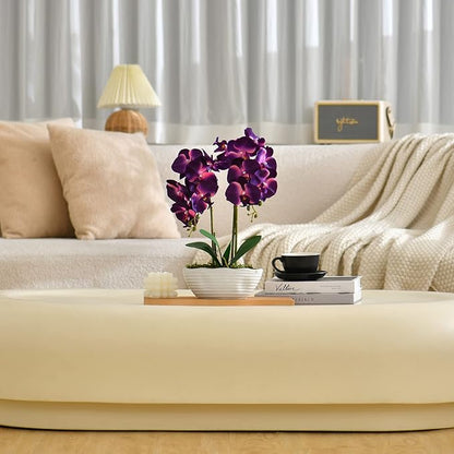 Large Artificial Potted Orchid Plant, Silk Flower Arrangement with Ceramics Vase, Dark Purple
