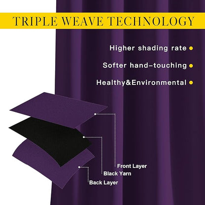 NICETOWN Royal Purple Blackout Bedroom Curtains 96 inches Long, Grommet Thermal Insulated Room Darkening Window Treatments Sound Reducing for Living Room, W46 x L96, 2 Panels
