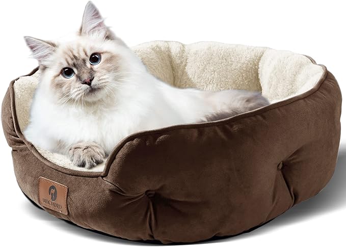 Asvin Small Dog Bed for Small Dogs, Cat Beds for Indoor Cats, Pet Bed for Puppy and Kitty, Extra Soft & Machine Washable with Anti-Slip & Water-Resistant Oxford Bottom, Brown, 20 inches-Mewly Pet
