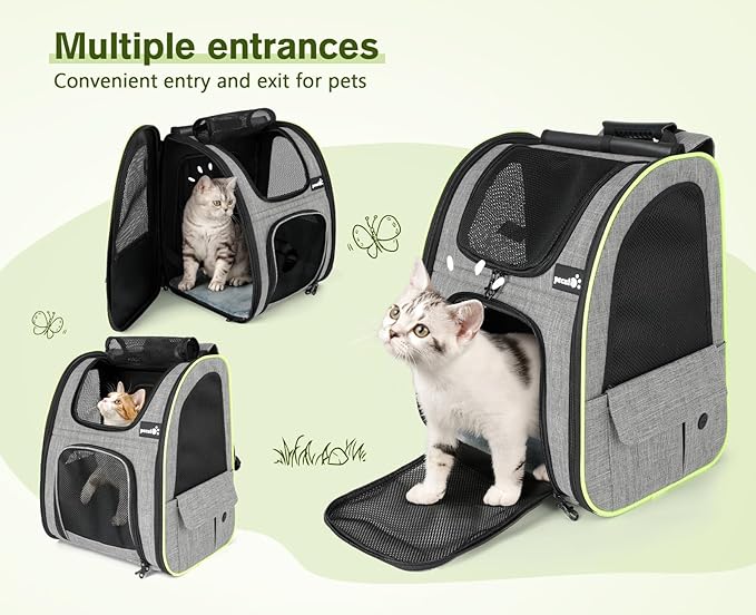 Pecute Pet Carrier Backpack with Shade Cover, Large Cat Carrier Backpack, Expandable Cat Backpack with Breathable Mesh for Medium Large Cats, Small Dogs, Dog Backpack Carrier for Travel Hiking-Mewly Pet