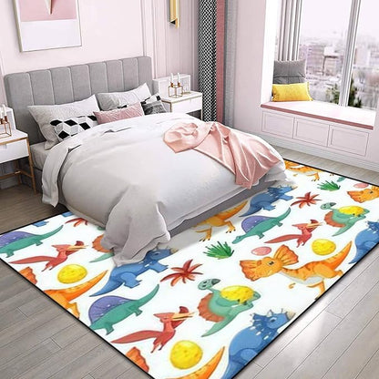 Cute Dinosaur Seamless Area Rug Outdoor Patio Rug Play Mat Modern Floor Carpet Non-Slip Home Decor Living Room Kids Bedroom Nursery, 6x9 ft