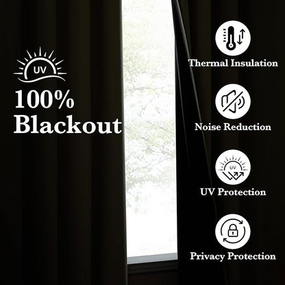 NICETOWN 100% Blackout Portable Curtains, Grommet Total Privacy Window Treatments Thermal Curtains Lightweight Travel Blackout Shades for Bedroom/Hotel, Muted Beige, W52 x L63, 2 Panels