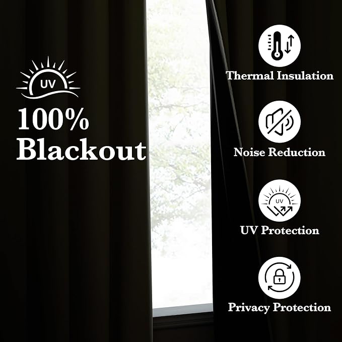 NICETOWN 100% Blackout Curtains for Living Room, Grommet Travel Blackout Curtains Lightweight Thermal Window Treatments Easy to Install for Bedroom, Muted Beige W52 x 72, 2 Panels