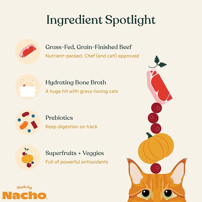 Made by Nacho Wet Cat Food, Grass-Fed, Grain-Finished Minced Beef in Bone Broth for Hydration with Prebiotics for Digestive Health, High Protein, 2.5oz Cups (10 Pack)-Mewly Pet