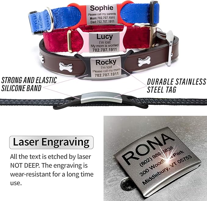 Personalized Dog & Cat ID Tags - No Noise, Engraved, Slide On - Custom Collar Tags for Small, Medium & Large Pets - Silent Identification-Mewly Pet