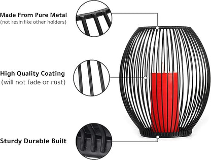 OLEEK Small Outdoor Candle Holders for Patio - Pillar Candle Holder - Black Wire Candle Holder for Table Centerpiece - Iron Lantern Decorative Candles - Farmhouse Decor Fireplace Metal Candle Holders